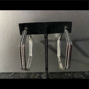 2.5” Silver-tone Hexagon Shaped Hoop Earrings